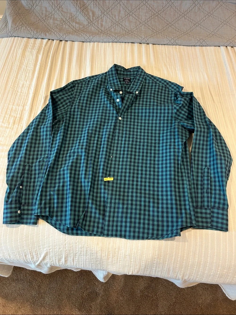 J. Crew Teal and Black Plaid Button-Down Shirt
